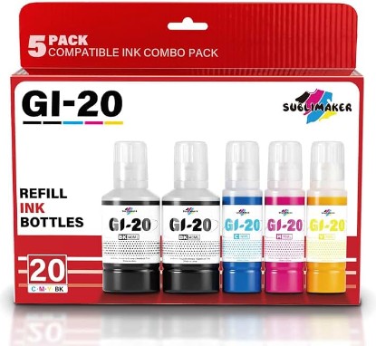 Picture of GI-20 GI20 Ink Refill Bottles Kit Compatible for Canon PIXMA G6020 G7020 G5020 6020 7020 5020 MegaTank Printers, Compatible for Canon GI-20 Ink Refill Bottles 5 Pack (Black 140ML, Color 70ML)