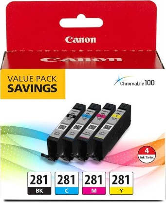 Picture of Canon CLI-281 Black, Cyan, Magenta and Yellow 4 Ink Pack, Compatible to TR8520, TR8620 Series, TS9120, and TS6210 Printers
