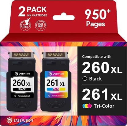 Picture of EaseFusion 260XL 261XL Replacement for Canon 260 and 261 Ink Cartridges | PG-260 PG-260XL CL-261, Compatible with PIXMA TS6420a TS6400 TR7020a TR7000 TS5320 TS6420 TS5300 TR7020 Printer, Black&Color ClimeCo Certified