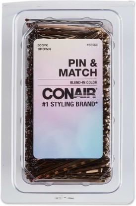 Picture of Conair Bobby Hair Pins, Brown Bobby Pins in Storage Tub, 500 Pack