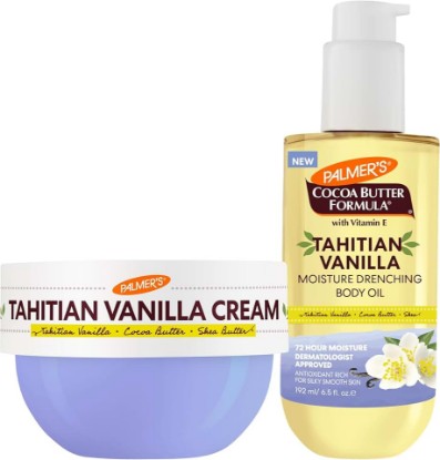 Picture of Palmer's Cocoa Butter Formula Glow & Hydrate Duo (Body Cream & Shimmer Oil) | Tahitian Vanilla Cream and Shimmer Body Oil deliver drenching hydration to deeply nourish and soften skin for a radiant glow.