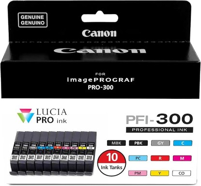Picture of Canon PFI-300 Lucia PRO Ink, 10 Ink Tanks, Compatible to imagePROGRAF PRO-300 Printer, Multi, Standard (4192C007)