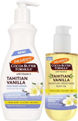 Picture of Palmer's Cocoa Butter Formula Glow & Hydrate Bundle, Tahitian Vanilla Body Lotion (13.5 Oz) + Body Oil (6.5 Fl Oz), Moisture Drenching Body Care, Nourishes & Softens for Radiant, Glowing Skin