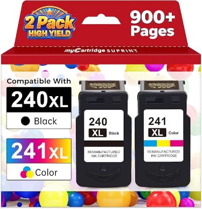 Picture of PG-240 XL/CL-241 Ink Cartridges Replaced for Canon 240XL 241XL Combo Pack | 240 241 High Yield for Canon Ink 240 241 fit for PIXMA MG3620 MG3600 MG3520 TS5120 MG2120 MX472 MX452 MX512 MX532 Printer 2PK ClimeCo Certified