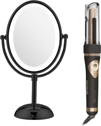 Picture of Conair Limited Edition Bundle | INFINITIPRO BY CONAIR Curl Secret Automatic Curling Iron in 3/4-inch Barrel - and - Conair Lighted Makeup Mirror | Black | Amazon Exclusive