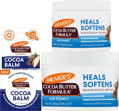 Picture of Palmer's Cocoa Butter Formula Daily Skin Therapy Solid Body Lotion Trio (7.5 Oz + 3.5 Oz + 0.6 Oz) Intensive Body Moisturizer with Vitamin E for Dry & Eczema-Prone Skin, Provides 48-Hour Moisture