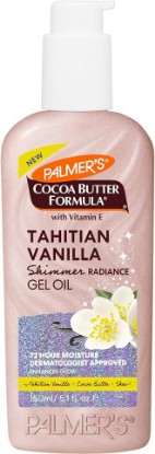 Picture of Palmer's Cocoa Butter Formula, Tahitian Vanilla Shimmer Gel Oil (5.1 fl oz), Vitamin E & Hyaluronic Acid Enriched Body Shimmer Gel with High Gloss Pigments, 72-Hour Hydration, Warm Vanilla Scent