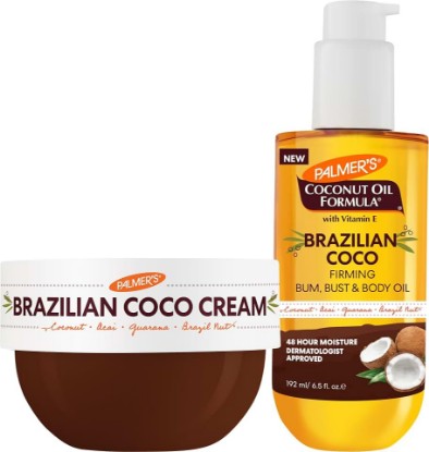 Picture of Palmer's Coconut Oil Formula Brazilian Coco Firming Skin Care Duo, Whipped Body Butter (8.8 Oz) + Body Oil (6.5 Fl Oz) Helps with Skin Tightening & Firming of Bum, Bust & Belly, Provides 48Hr Moisture
