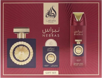 Picture of Lattafa Pride Nebras – Fruity, Sweet, Vanilla, Amber – 3-Piece Gift Set for Unisex (3.4 Ounce Eau de Parfum Spray + 0.65 Ounce Eau de Parfum Spray + 6.67 Ounce Deodorant Spray)