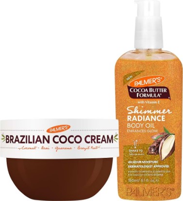 Picture of Palmer's Brazilian Coco Cream & Shimmer Body Oil Duo, Whipped Firming Body Cream (8.8 Oz) + Shimmer Radiance Oil (5.1 Fl Oz) for Glowing, Tighter-Looking Skin, Provides 48 Hour Moisture