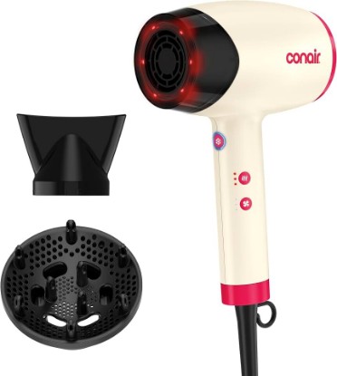 Picture of Conair InfinitiPRO Infrared Hair Dryer + Diffuser, Ionic Fast Drying, White | Infrared ionic blow dryer w/ fast drying tech, reduces heat damage & offers salon quality, includes diffuser & concentrator