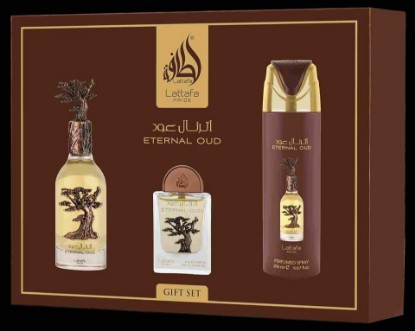 Picture of Lattafa Pride - Eternal Oud for Men - 3 Pc Gift Set 3.4oz EDP Spray, 6.67oz Perfumed Body Spray, 0.67oz EDP Spray
