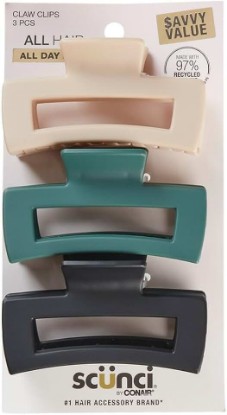 Picture of Scunci by Conair Hair 3-inch claw clips - hair accessories for women - Ideal for all hair types - trendy hair accessories - Beige, Black, Green -3 Count