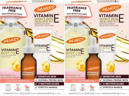 Picture of Palmer's Vitamin E Mom's Skin Healing Body Care Kit, Pregnancy and Postpartum Essentials Includes Body Oil, Scar Serum and Concentrated Body Cream (Pack of 2)
