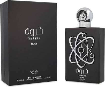 Picture of Lattafa Perfumes Tharwah Silver for Unisex Eau de Parfum Spray, 3.4 Ounce