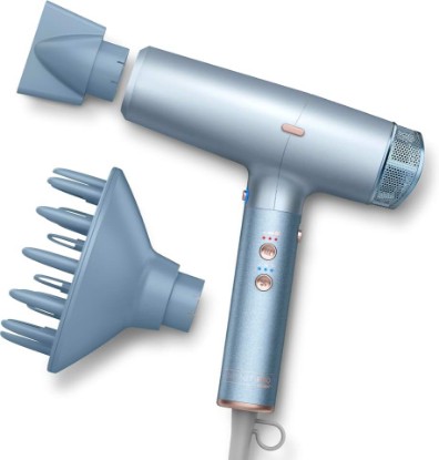 Picture of Infiniti PRO CONAIR Digital Dryer, Frizz-Reducing Ionic Hair Blow Dryer with Diffuser and Concentrator Attachments, Up to 5X More Speed and 90,000 RPMs for Advanced Drying Power, Blue