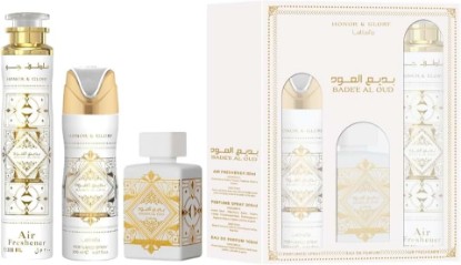 Picture of Lattafa Bade'e Al Oud Honor & Glory For Unisex 3 Piece Gift Set (3.4 Fl Oz EDP + 6.67 Fl Oz Deo + 10.14 Fl Oz Air Freshener)