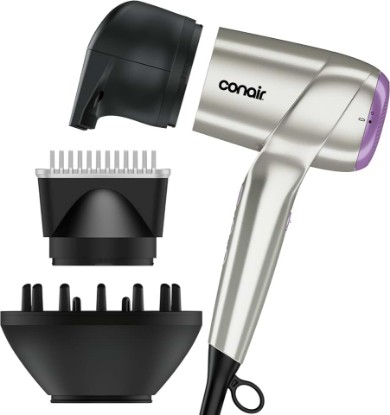 Picture of Infiniti PRO CONAIR Digital Hair Dryer, Lightweight Ionic Blow Dryer w/Diffuser for Reducing Frizz & Defining Curls, Includes Diffuser, Thermal Concentrator, Anti-Flyaway Attachment, Silver & Purple
