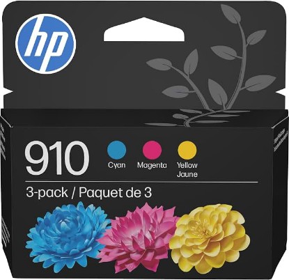Picture of HP 910 Cyan, Magenta, Yellow Ink Cartridges (3-Pack) | Works with OfficeJet 8010, 8020 Series, OfficeJet Pro 8020, 8030 Series | Eligible for Instant Ink | 3YN97AN