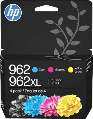 Picture of HP Original 962 Cyan, Magenta, Yellow / 962XL Black Ink Cartridges (4-Pack) | Works OfficeJet 9010 Series, OfficeJet Pro 9010, 9020 Series | Eligible for Instant Ink | 3JB34AN