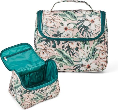 Picture of Conair Travel Makeup Bag, Large Toiletry and Cosmetic Bag with Internal Organizer, Perfect for Weekend Getaways or Long Vacations, Weekender Shape in Tropical Print