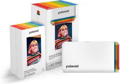 Picture of Polaroid Hi-Print + Paper Bundle - 2nd Generation Bluetooth Connected 2x3 Pocket Photo Dye-Sub Printer - White Printer + 40 Photos (6438) | 40 Photos, Bluetooth connectivity