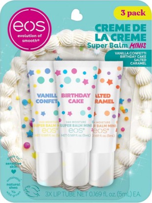 Picture of eos 24H Moisture Super Balm Minis- Crème de la Crème, Limited-Edition Lip Mask, Lip Mask, Made for Sensitive Skin, Shea Butter, Variety Pack, 0.169 fl oz, 3-Pack