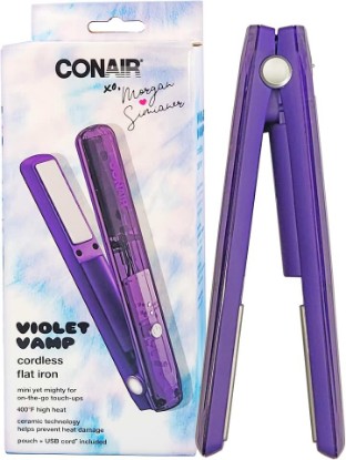 Picture of Conair Violet Vamp Women's Cordless Ceramic Hair Straightener - Rechargeable Flat Iron with Ceramic Technology, Stylish Pouch Included