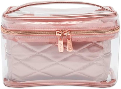 Picture of Conair Travel Makeup Bag, Large Toiletry and Cosmetic Bag, Perfect Size for Use At Home or Travel, Two Piece Train Case Set in Rose Pink Metallic Quilt