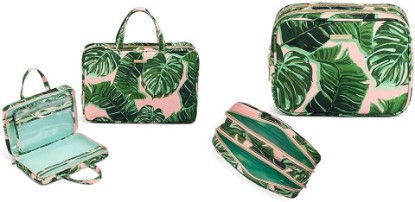Picture of Conair 2 Piece Tropical Palm Leaf Print Weekender Bag Set With Clear Pencil Case Makeup Bag
