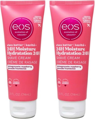 Picture of eos Shea Better 24-Hour Moisture Non-Foaming Travel Size Shave Cream, Pomegranate Raspberry, Works Wet and Dry, Sensitive Skin, Natural Shea, 2.5 oz (Pack of 2)