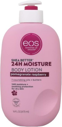 Picture of eos Shea Better 24 Hour Moisture Body Lotion, Pomegranate Raspberry, 7 Nourishing Oils + Butters, Soothing Protection for Dry & Sensitive Skin, Natural Shea, Gluten-Free, Vegan, 16 fl oz (Pack of 3)