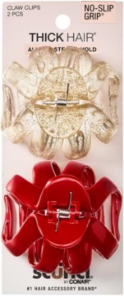 Picture of Scunci by Conair jaw claw clip set - hair accessories for women - claw clips for thick hair - Valentines Day - gifts for her - Gold Glitter and Red - 2 Count