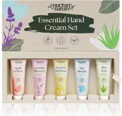 Picture of Nurture by Nature Vegan Hand Cream Gift Set - 5 Pc Travel Size | 5 mini hand lotions, shea butter & glycerin; for dry skin; cruelty-free; gift for women; stocking stuffer