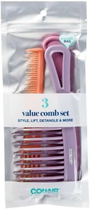 Picture of Conair Style, Lift & Detangle 3-Piece Value Comb Set, Wide-Tooth & Fine-Tooth Hair Combs for Wet & Dry Hair, Anti-Static & Frizz Control, Assorted Colors