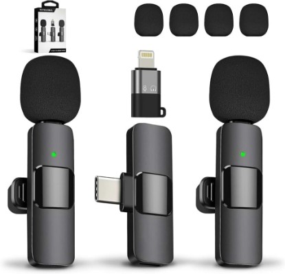 Picture of Mini Wireless Lavalier Microphone for iPhone iPad Android | 2 in 1 USB-C Mini Mic; Crystal Clear Recording; for YouTube Vlog TikTok Podcast; 4 Extra Windscreens