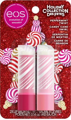 Picture of eos Holiday Lip Balm Sticks- Peppermint Twist & Candy Cane Swirl, Limited-Edition Skincare, Stocking Stuffers, 0.14 oz, 2-Pack