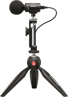 Picture of Shure MV88+ USB-C Video Kit Stereo Condenser Microphone | Stereo condenser mic for Apple and Android with Manfrotto PIXI tripod, phone clamp, and iOS and USB-C cables