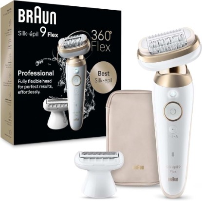Picture of Braun Silk-épil 9 Flex Epilator, 360 Flex and Pivoting Head, Wet and Dry, Includes Shaver Head, Trimmer Comb, SES9-041 3D, Tinted Gold