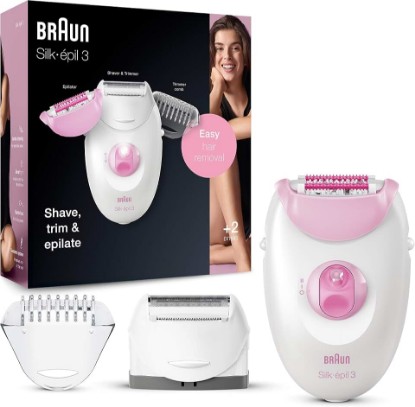 Picture of Braun Silk-épil 3 3-270, Epilator for Women for Long-Lasting Hair Removal, 20 Tweezer System, Smartlight Technology, Massage Rollers, Shaver and Trimmer Head Included GreenCircle Certified: Certified Energy Savings