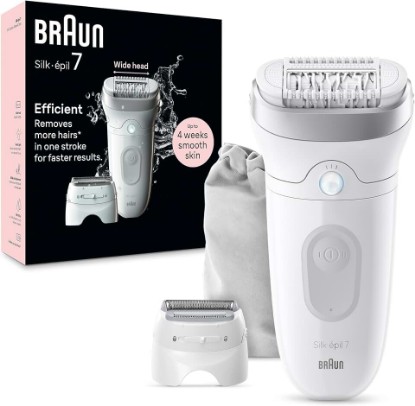 Picture of Braun Epilator Silk-épil 7, Hair Removal Device, Women Shaver & Trimmer, Wet and Dry, Wide Head, Includes Shaver Head and Trimmer Comb, SE7-041, Silver GreenCircle Certified: Certified Energy Savings