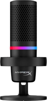 Picture of HyperX Duocast Omnidirectional USB Microphone RGB Lighting Black (Renewed) | Output jack, mount adapter, and internal pop filter, Low-profile shock mount 2 polar patterns, RGB Lighting Black