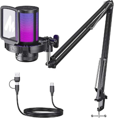 Picture of MAONO DGM20S Gaming Microphone for PC with Clear Voice & Noise Reduction | RGB Lighting, Tap-to-mute, Gain Control, Headphone Monitoring and Boom Arm for Discord Gaming, Streaming, Content Creation Global Recycled Standard