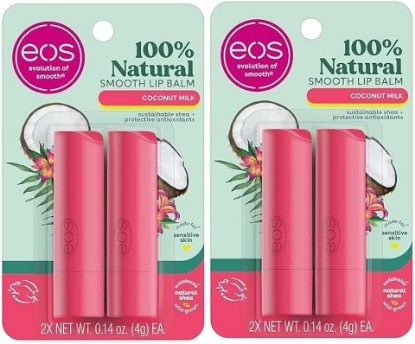 Picture of eos 100% Natural Lip Balm- Coconut Milk, All-Day Moisture, Made for Sensitive Skin, Lip Care Products, 0.14 oz, 4-Pack (2)