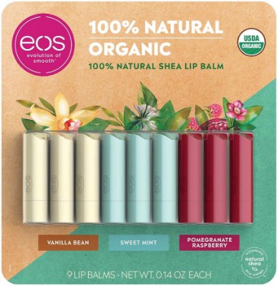 Picture of eos Evolution of Smooth Organic Lip Balm Care Collection, 9 Pack - Vanilla Bean, Sweet Mint, Pomegranate Raspberry - Moisturizing USDA Organic