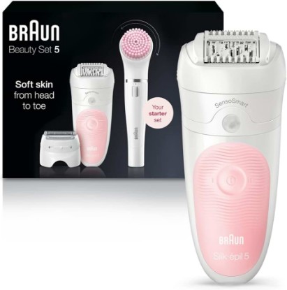 Picture of Braun SE5-895 Epilator, Hair Removal Device, Epilator for Women, Includes Shaver and Facial Cleansing Exfoliator Brush Attachments, Waterproof, Cordless and Rechargeable GreenCircle Certified: Certified Energy Savings