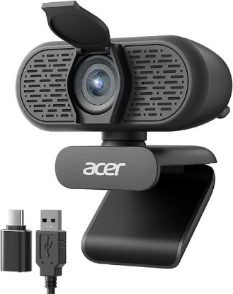 Picture of Acer 1080p Webcam USB Plug and Play Webcam for PC with Noise Cancellation Microphones Computer Camera for Desktop Streaming Gaming Online Meeting Wide Angle Privacy Cover A-to-C Adapter Easy Setup Global Recycled Standard