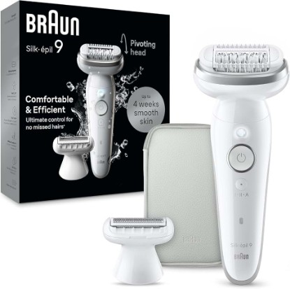Picture of Braun Silk·épil 9 Women's Epilator, Ladyshaver, Waterproof, 9-041, Silver | With swivel head for easy hair removal, long-lasting smooth skin, includes shaving attachment and trimmer attachment