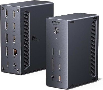 Picture of UGREEN USB-C DisplayLink Docking Station, Quad Monitor, Driver Required | 15-in-1, Single 8K@60Hz, 2xDP, 2xHDMI, 2xUSB-C 10Gbps, 3xUSB-A, 2.5GbE, 100W Host, 27W PD-Out, SD/TF 170MB/s, 150W Adapter