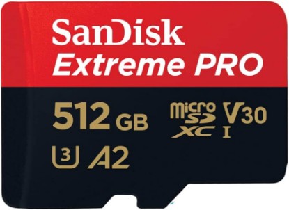 Picture of Sandisk Extreme PRO microSDXC UHS-I Memory Card 512 GB + Adapter & RescuePRO Deluxe (for Smartphones, Action Cameras or Drones, A2, Class 10, V30, U3, 200 MB/s Transfer)